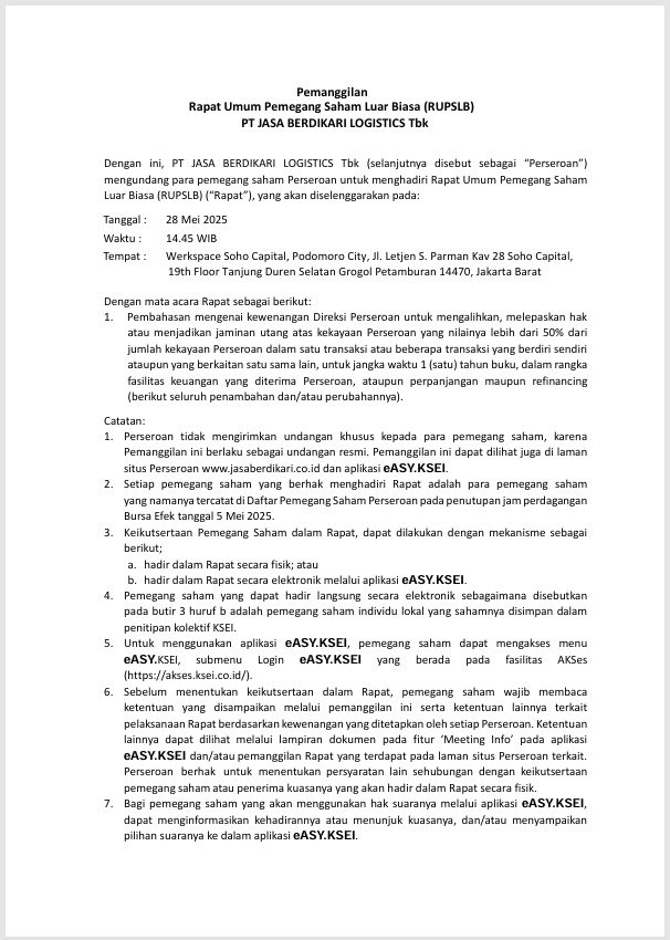 Pemanggilan RUPSLB
